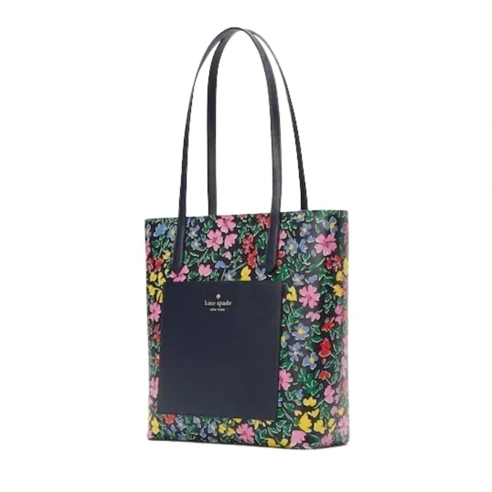Kate Spade NWT Daily Tote Floral Statement Bag Navy Blue Bright Flowers Gift New